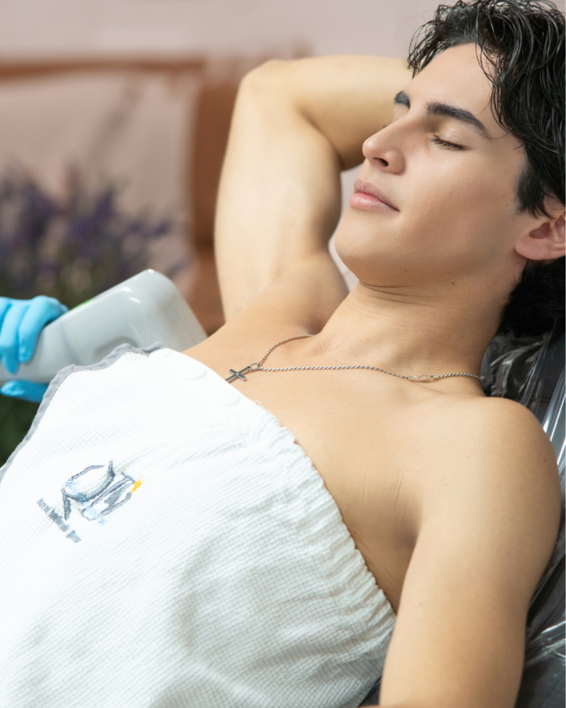 Client receiving a miraDry underarm treatment at QD Skinnovations in Carson, CA